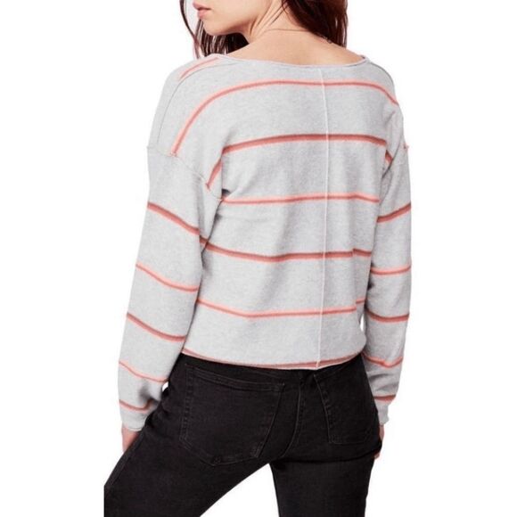 NEW Free People Women’s XS Make You Mine Grey Orange Stripe Sweater - Picture 4 of 5